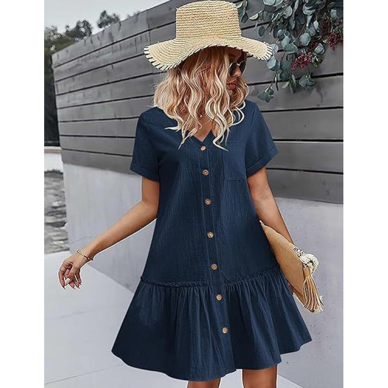 Robe d'été ample en coton et lin pour femme