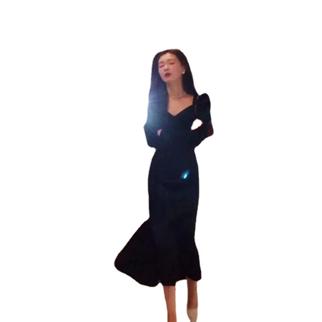 Robe en velours doré à la mode pour femme Main Image