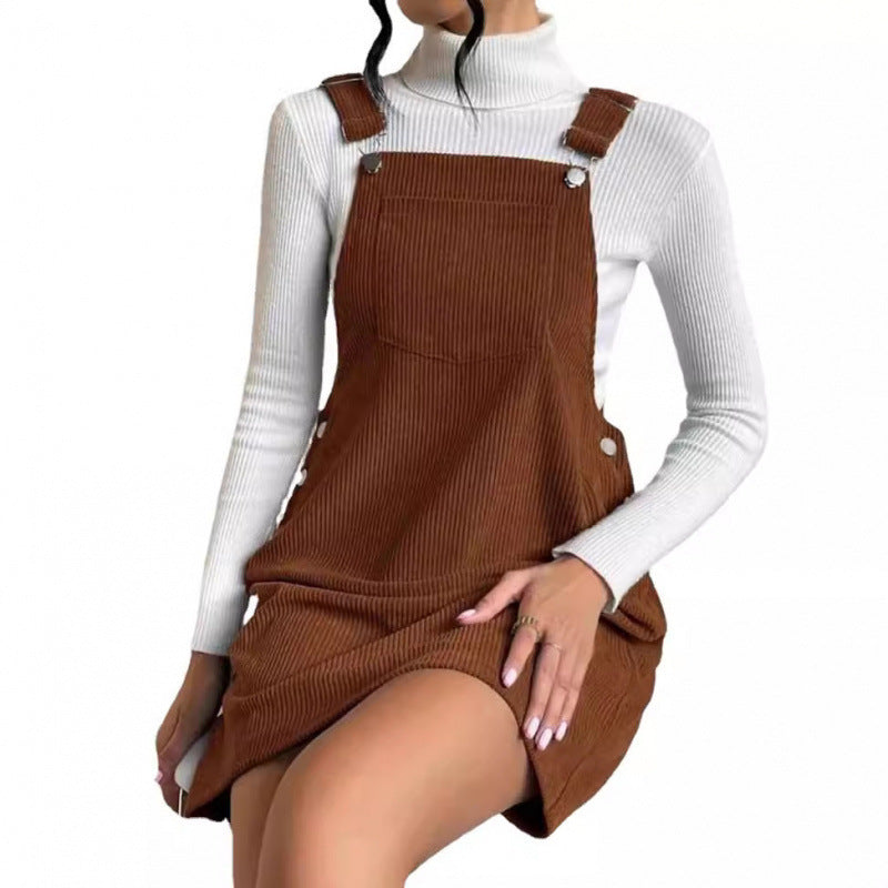 Robe salopette ample en velours côtelé sans manches pour le printemps