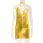 Robe Métallisée à Paillettes et Strass Femme