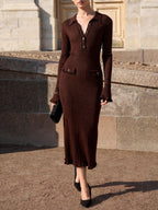 Robe moulante en maille contrastée, style français, pour femme