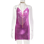 Robe Métallisée à Paillettes et Strass Femme