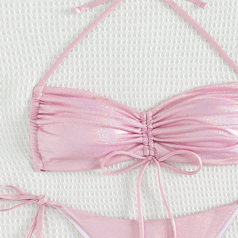 Maillot de bain bikini réfléchissant avec cordon de serrage pour femme