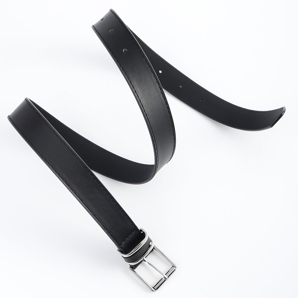 Ceintures Homme et Femme Style Simple Décontracté Rétro Boucle Carrée Argentée Métal Tête de Bouton Mode Assortie