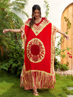 Robe longue en rayonne imprimée à col en V pour les vacances