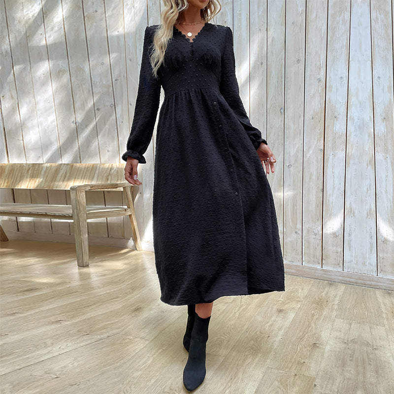 Nouvelle robe jacquard unie pour le printemps