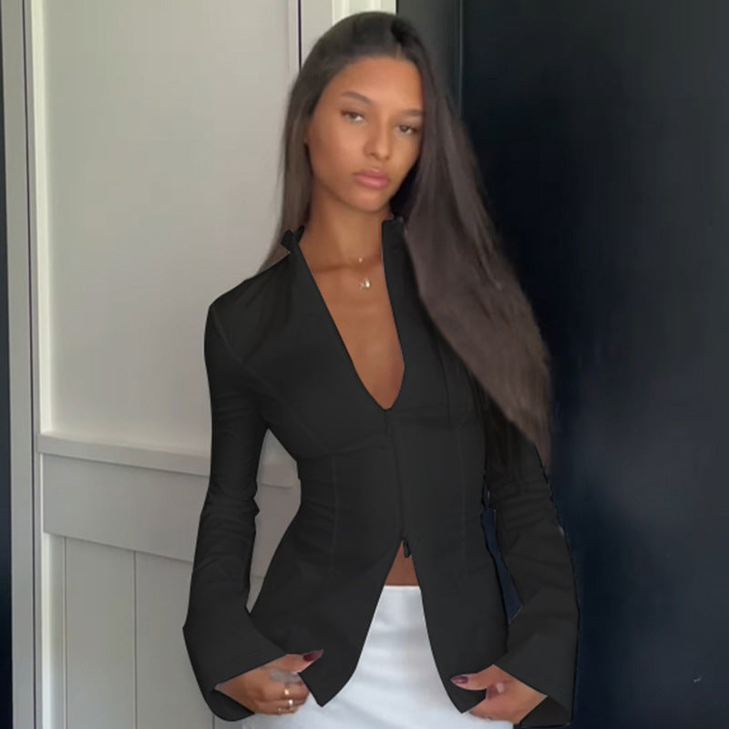 Haut polyvalent à manches longues de couleur unie pour femme