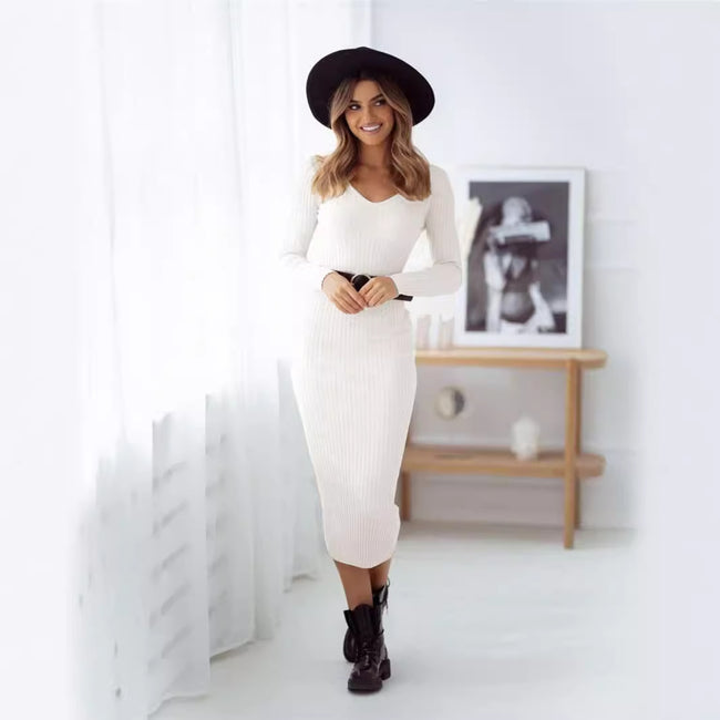 Women's Midi Dress Solid Color Knitted Dress Main Image
