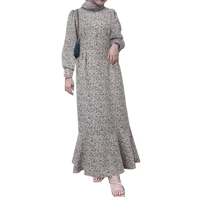 Robe musulmane style bohème à petites fleurs