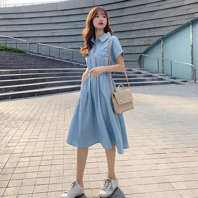 Robe d'été en jean de soie glacée femme Hover Image