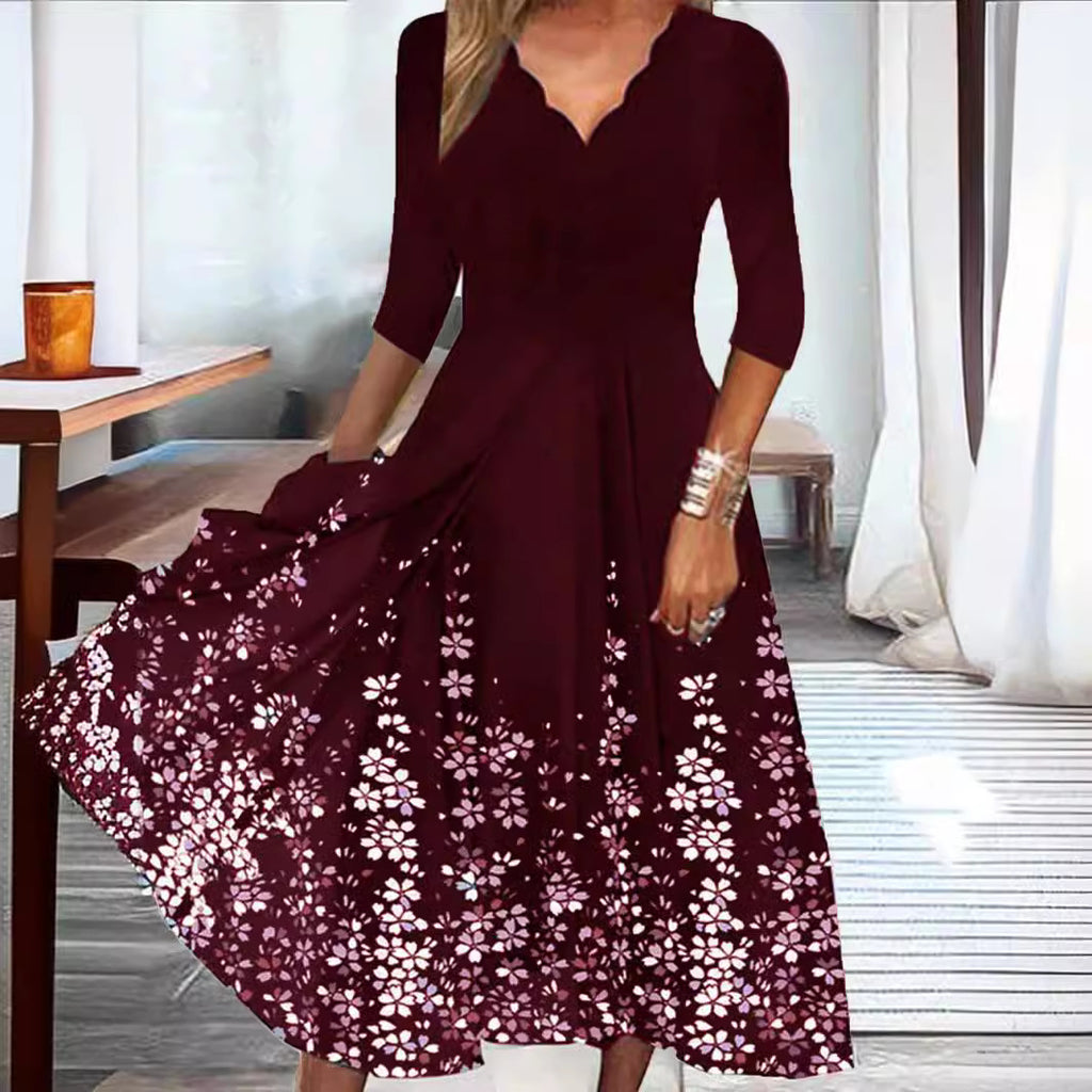 Robe Femme à Pois, Imprimé Floral et Ondulations