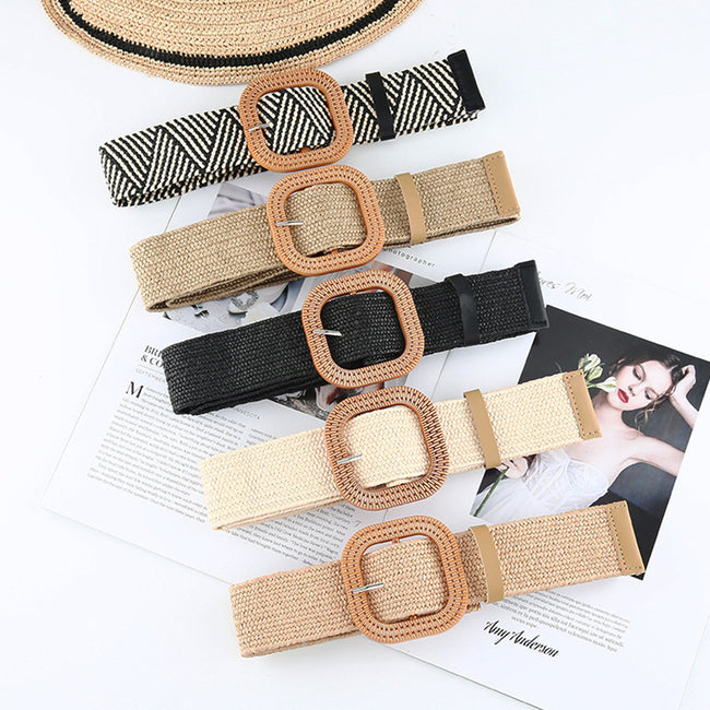 Ceinture en paille tressée en coton et lin pour femme Main Image