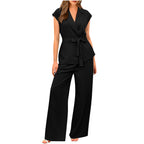 Ensemble deux pièces de costume pantalon large de couleur unie pour femme