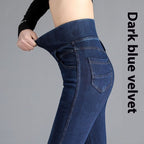 Jeans taille haute élastique pour femme printemps et automne
