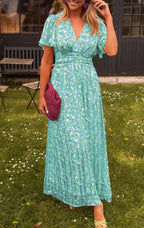Robe imprimée à col en V, taille ajustée