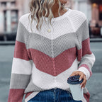 Pull décontracté à col rond et rayures pour femme