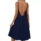 Robe moulante d'été sans manches de couleur unie avec bretelles fines et dos nu pour femme - Tenue décontractée de soirée pour le quotidien et les vacances