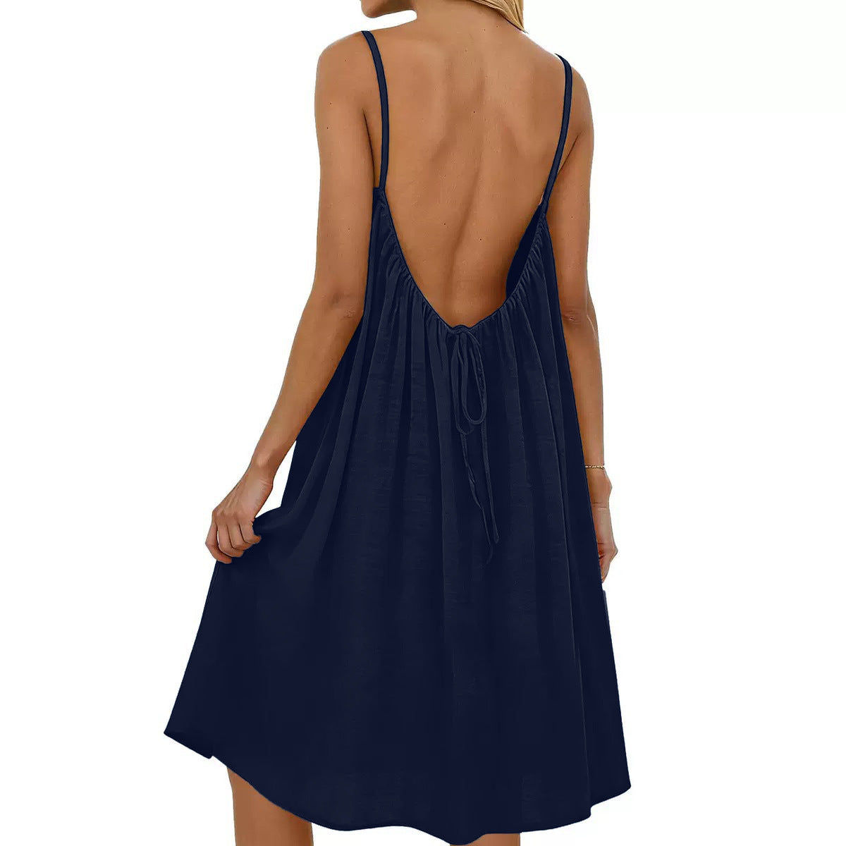 Robe moulante d'été sans manches de couleur unie avec bretelles fines et dos nu pour femme - Tenue décontractée de soirée pour le quotidien et les vacances