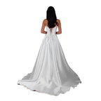 Robe de mariée bandage en satin blanc à poches fendues