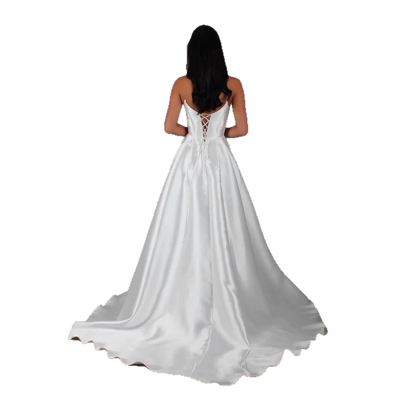 Robe de mariée bandage en satin blanc à poches fendues