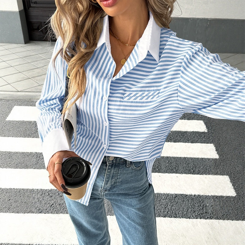 Chemise à coutures rayées pour femme