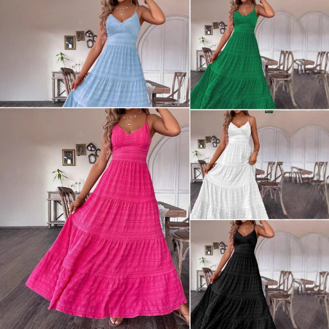 Robe unie à col en V et bretelles dans le dos Hover Image
