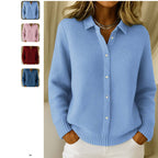 Pull décontracté pour femme, à boutons, col revers, manches longues, hauts tricotés, pull d'hiver