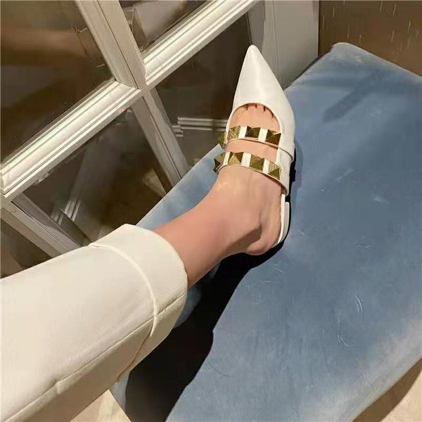 Baotou Half Drag Mode Talon Épais Talon Moyen Chaussures Paresseuses Net Infrarouge Porter Sandales Et Pantoufles Femmes