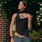 Haut bustier licou fluide uni à une épaule, style allure, pour femme