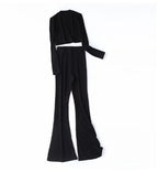 Slim Short Long Sleeved T Shirt Women  Highwaist Flared Trousers
