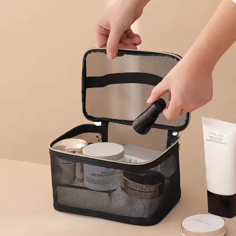 2 trousses de toilette polyvalentes à suspendre, sac de transport double couche, trousse de maquillage de style alphabet, trousse de maquillage florale noire, trousse de cosmétiques portable pour filles