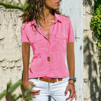 Nouvelle chemise pour femme à revers et manches courtes