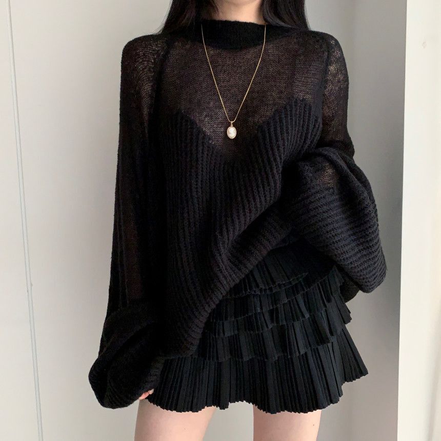Pull en tricot à manches lanternes et sens artistique pour femme
