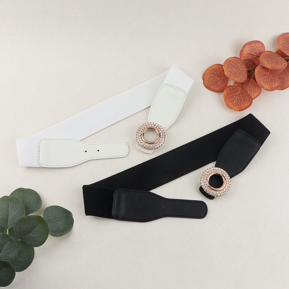 Nouvelle ceinture élastique incrustée de diamants et de strass pour femmes, ceinture de costume à boucle ronde simple pour jupe et chemise
