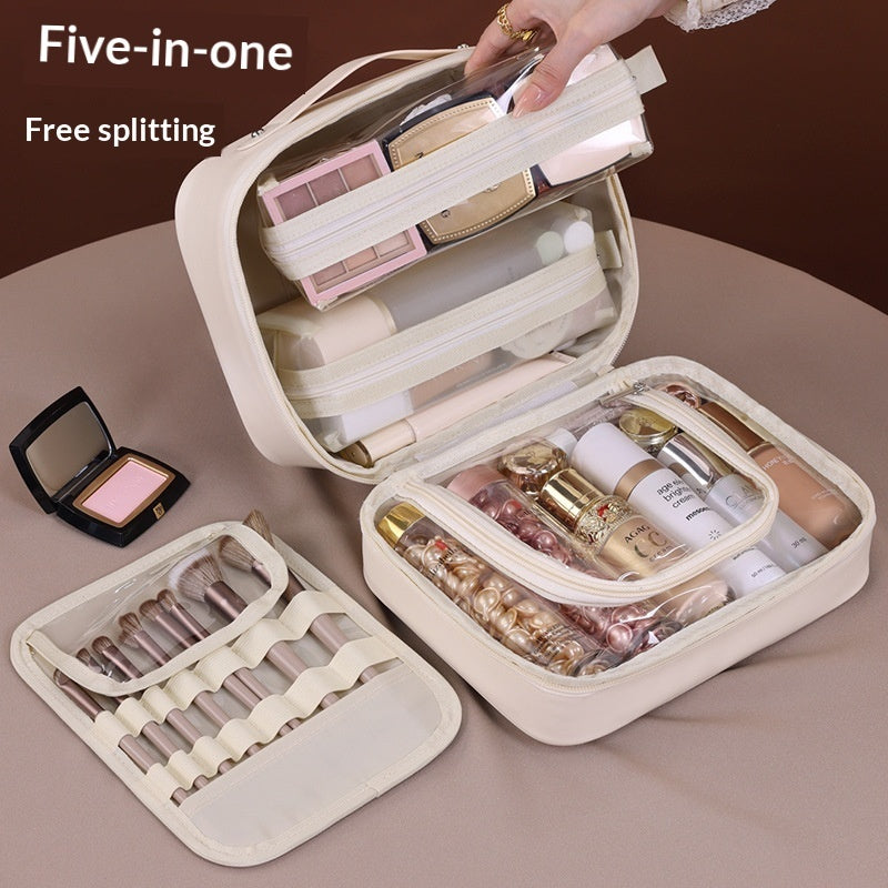 Trousse de Maquillage Compartimentée en PU 5-en-1 Multifonctionnelle