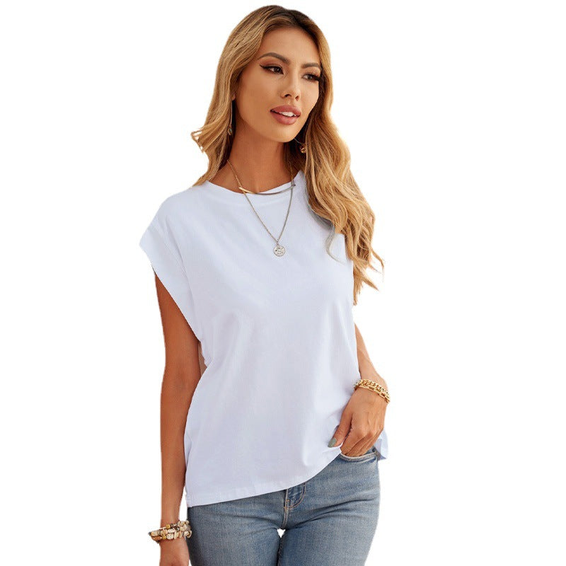 Chemise d'été européenne et américaine ample en maille, débardeur sans manches à col rond pour femme