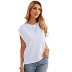 Chemise d'été européenne et américaine ample en maille, débardeur sans manches à col rond pour femme