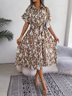 Robe chemise décontractée ample à imprimé léopard et taille nouée pour femme