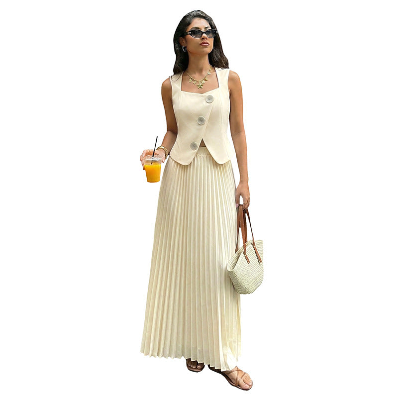Ensemble tailleur jupe longue plissée élégante et à la mode pour femme