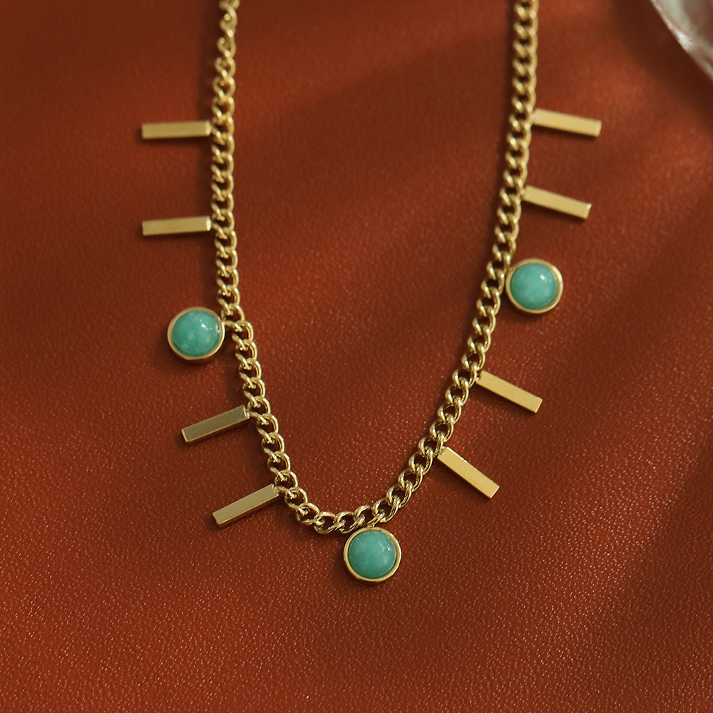 Collier fantaisie pour femme en acier inoxydable plaqué or 14 carats avec pendentif en zircon