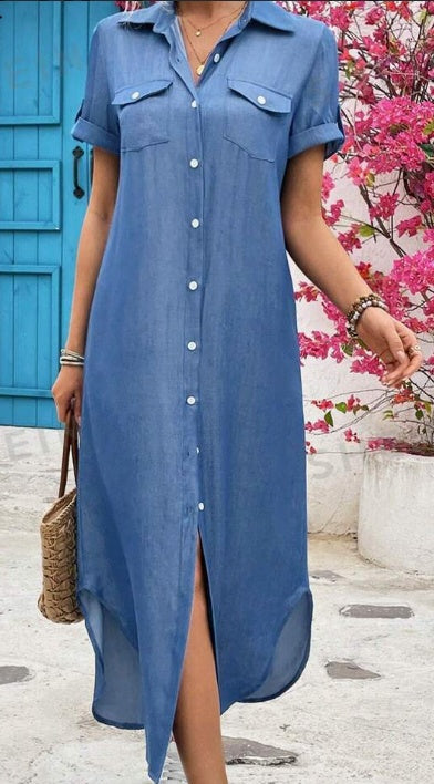 Robe chemise longue en jean pour femme Hover Image
