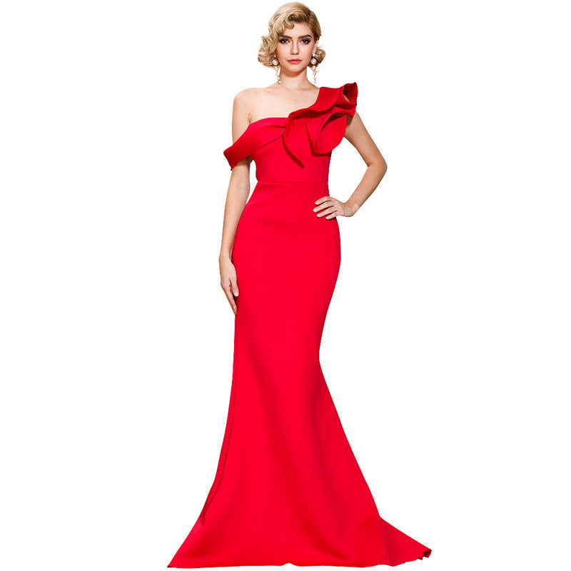Missord Robe de soirée sexy asymétrique à volants pour femme, couleur unie, robe longue de célébrité, col bateau, robe femme FT19938-2