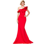 Missord Robe de soirée sexy asymétrique à volants pour femme, couleur unie, robe longue de célébrité, col bateau, robe femme FT19938-2