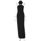 Robe Femme Moulante Sans Manches Col Montant et Fente