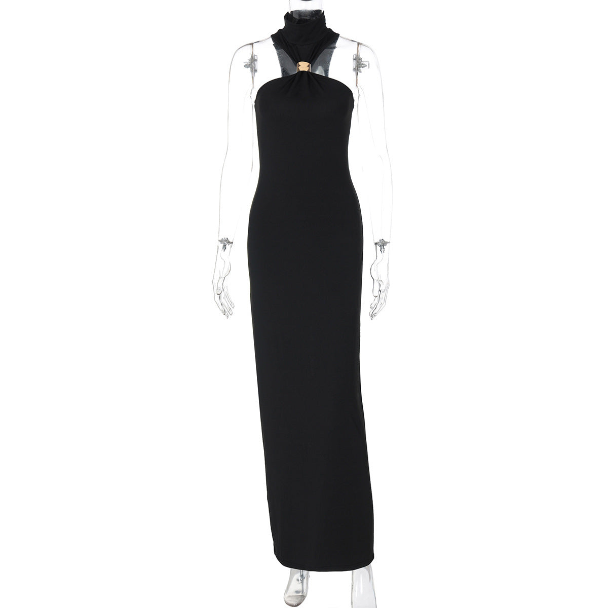 Robe Femme Moulante Sans Manches Col Montant et Fente