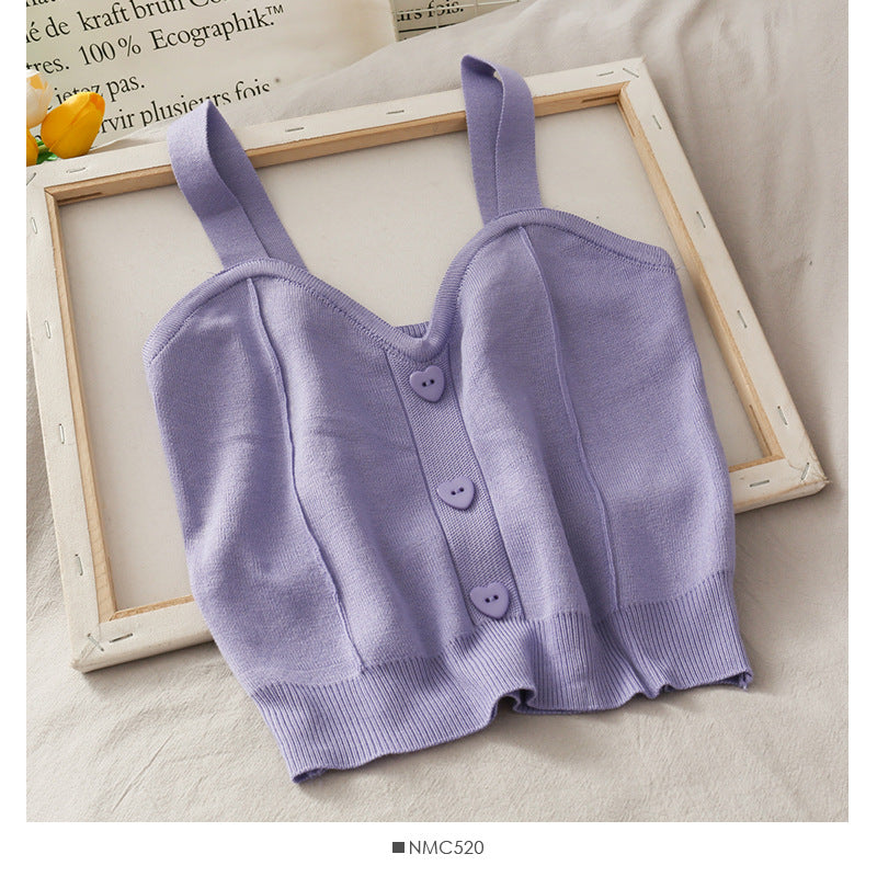 Gilet court en maille pour femme Sweet Wind Love Button