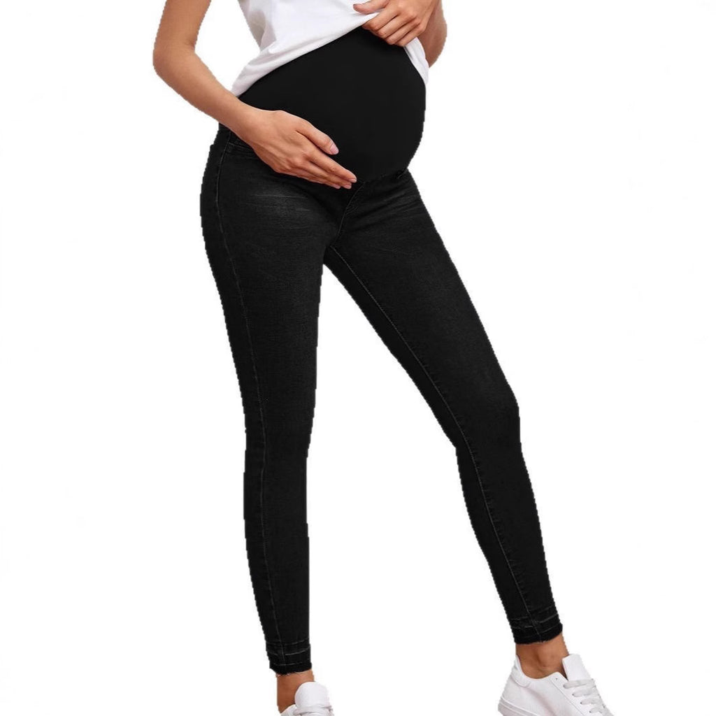 Pantalon en jean taille haute de grossesse avec soutien abdominal