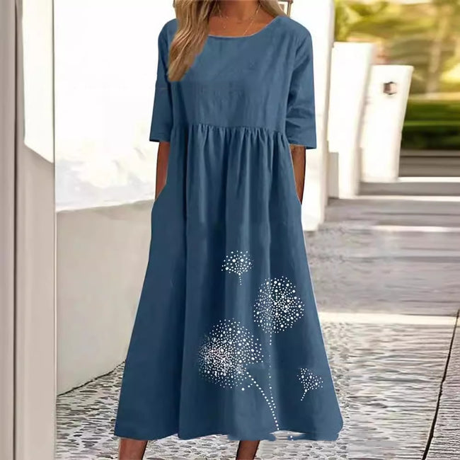 Robe décontractée ample imprimée à col rond et manches courtes grande taille Hover Image
