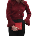 Pull-over à manches cloches et revers courts pour femme