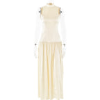 Round Neck Dress Fashion Girl Sleeveless Backless Slim Fit Satin Dress